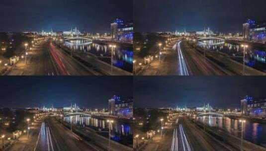 4k克里姆林宫带照明的Timelapse堤防高清在线视频素材下载