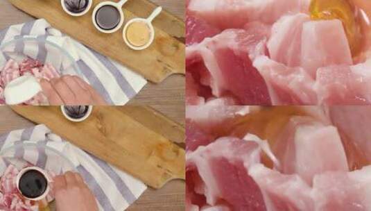 五花肉放调料腌制高清在线视频素材下载