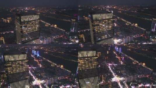 长沙国金中心CBD夜景航拍高清在线视频素材下载