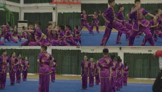 紫色衣服的学生练习武术高清在线视频素材下载