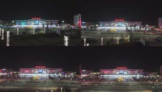 连云港站高铁站夜景航拍高清在线视频素材下载