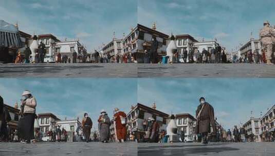 西藏旅游风光拉萨八廓街藏族行人游客高清在线视频素材下载