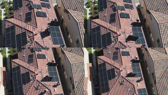 工人在屋顶安装太阳能电池板高清在线视频素材下载