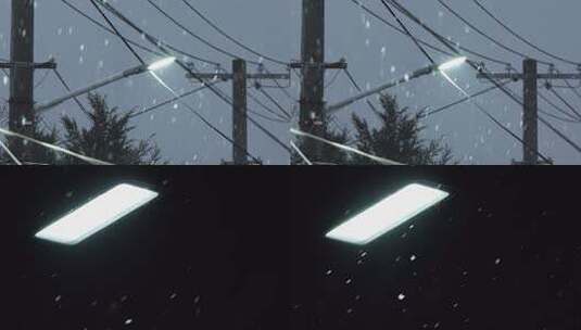冬天冬季傍晚下雪路灯实拍空镜高清在线视频素材下载