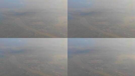 飞机窗外俯瞰长江湖北黄冈流域高清在线视频素材下载