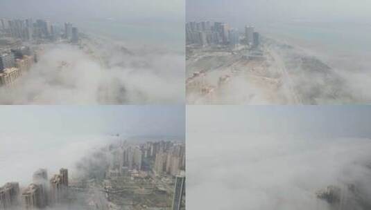泉州东海CBD大雾高空航拍高清在线视频素材下载