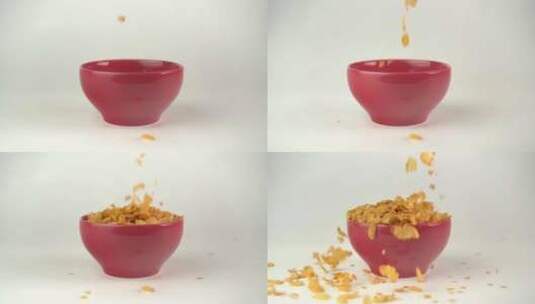 玉米片麦片倒入碗中高清在线视频素材下载