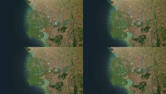 卫星视角河流入海三角洲平原高清在线视频素材下载