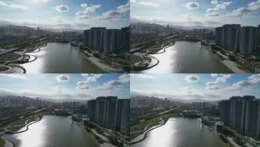 航拍温州瓯海区城市建设高清在线视频素材下载