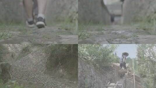 浙江泰顺县行人在村庄石板路上走过高清在线视频素材下载