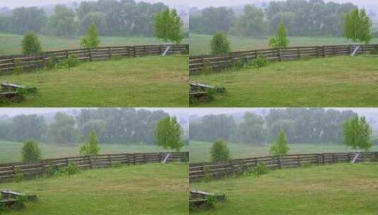 农场下雨天景色高清在线视频素材下载