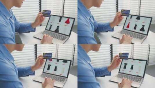 男子使用笔记本电脑进行网上购物高清在线视频素材下载