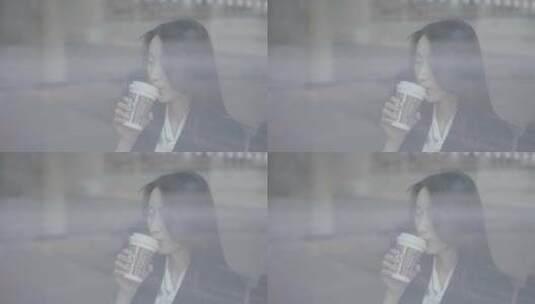 亚洲东方中国女性喝星巴克高清在线视频素材下载