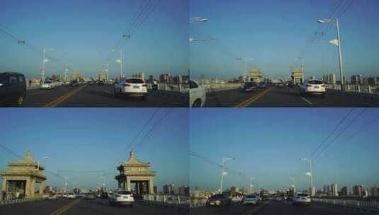 武汉大桥上行驶车窗外风景开车第一视角风光高清在线视频素材下载