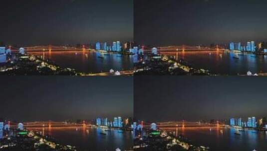 武汉夜景航拍长江两岸夜景城市夜晚建筑风光高清在线视频素材下载