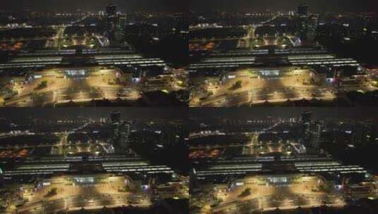 江苏常州火车站夜景灯光航拍高清在线视频素材下载