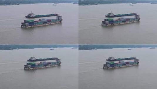 航拍海上集装箱物流运输船高清在线视频素材下载