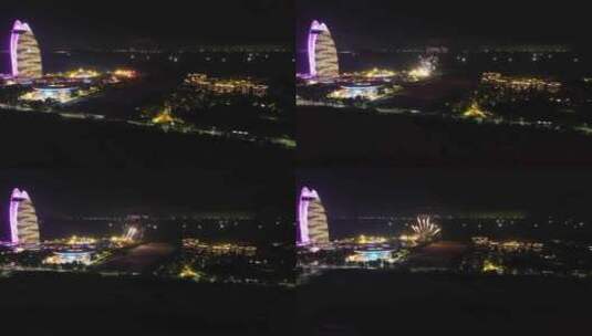 航拍三亚海棠湾焰火烟花表演亚特兰蒂斯酒店高清在线视频素材下载