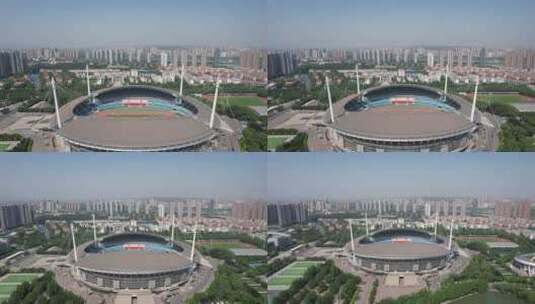 河南洛阳体育中心航拍高清在线视频素材下载