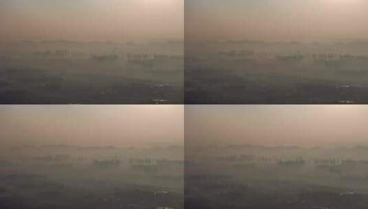 航拍大雾弥漫的南京城市风光高清在线视频素材下载