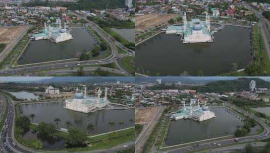 马来西亚沙巴亚庇清真寺4k航拍高清在线视频素材下载