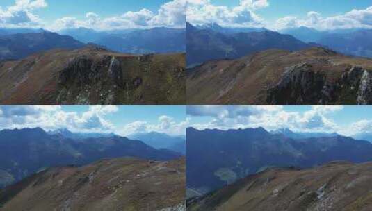 山顶眺望远处山脉与蓝天白云高清在线视频素材下载