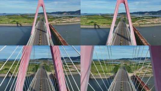 航拍福建厦门湾漳州港双鱼岛大桥开发建设高清在线视频素材下载