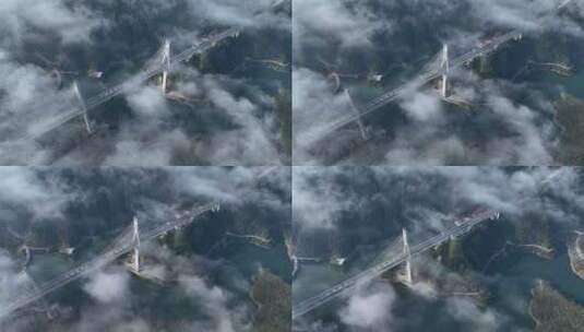 云雾里的高速大桥高清在线视频素材下载
