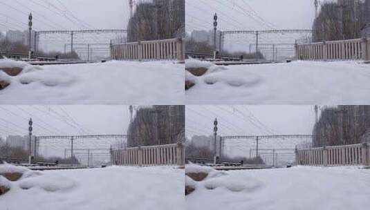 北京下雪中的铁道高清在线视频素材下载