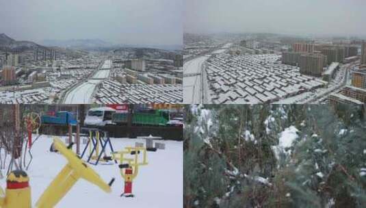 城市街道雪景空镜 下雪高清在线视频素材下载