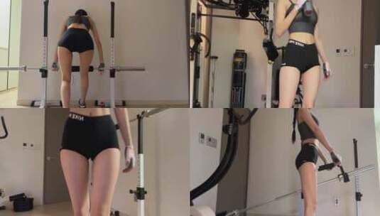美女家里健身锻炼有氧运动高清在线视频素材下载
