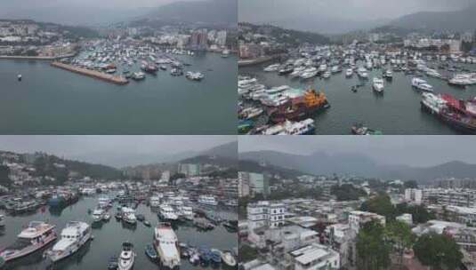 香港西贡码头清晨航拍高清在线视频素材下载