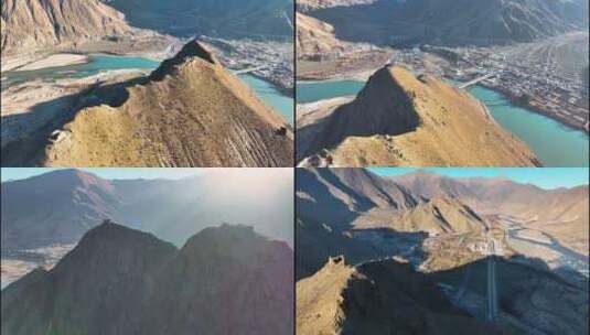 雅鲁藏布江畔的山头古堡高清在线视频素材下载