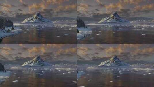 4k风景晚霞下的雪山湖泊高清在线视频素材下载