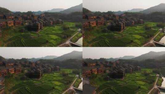 广西柳州程阳八寨清晨航拍高清在线视频素材下载