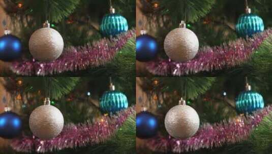 31.闪亮的圣诞树装饰品挂在圣诞树上时旋高清在线视频素材下载