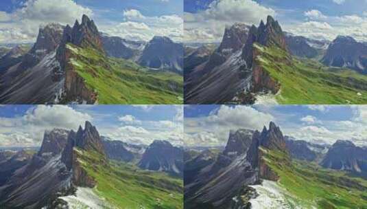 塞塞达在白云石与蓝天和绿色的山丘高清在线视频素材下载