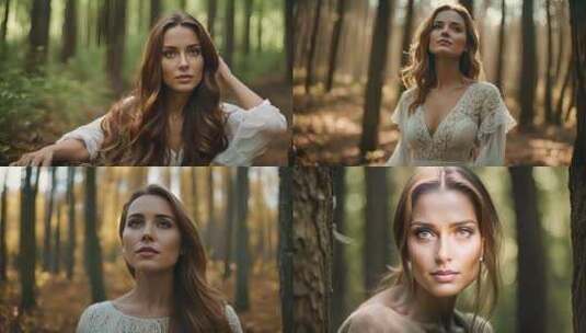 森林中的美女沐浴阳光高清在线视频素材下载