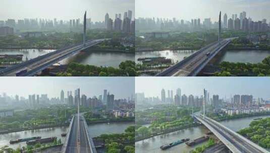 蓉湖大桥 无锡运河大桥 京杭大运河无锡段高清在线视频素材下载
