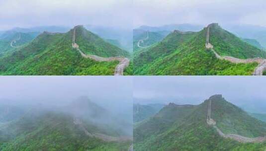中国金山岭长城夏天雨季云雾风光延时高清在线视频素材下载
