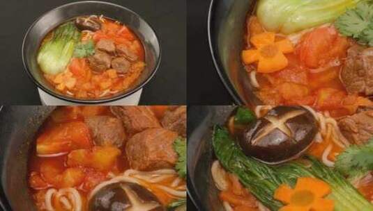 番茄牛肉面牛腩面预制菜 中餐快餐菜品展示高清在线视频素材下载