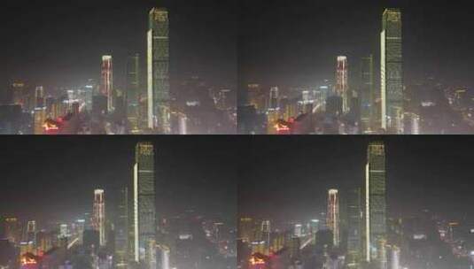 湖南长沙国金中心夜景航拍高清在线视频素材下载