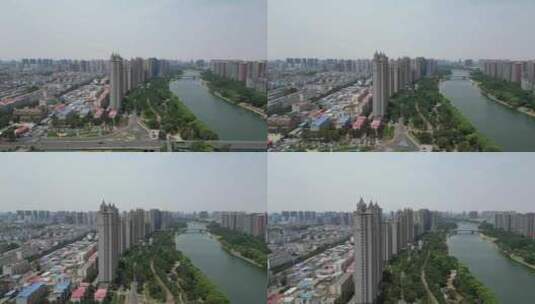 航拍河南漯河城市建设沙河风光高清在线视频素材下载
