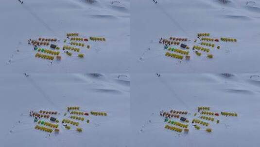航拍攀登慕士塔格峰雪山登山者的C1营地高清在线视频素材下载
