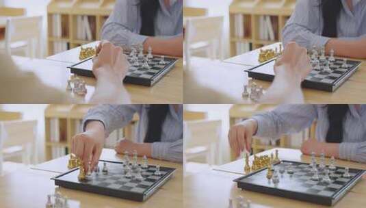 国际象棋俱乐部比赛中下棋的人的特写镜头。高清在线视频素材下载