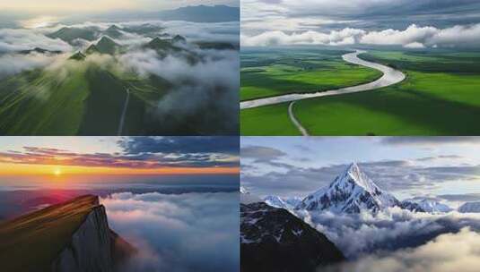 航拍中国自然风光山川河流延时高清在线视频素材下载