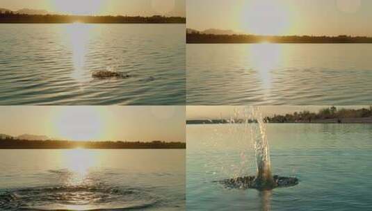 石头落入水中溅起水花儿高清在线视频素材下载