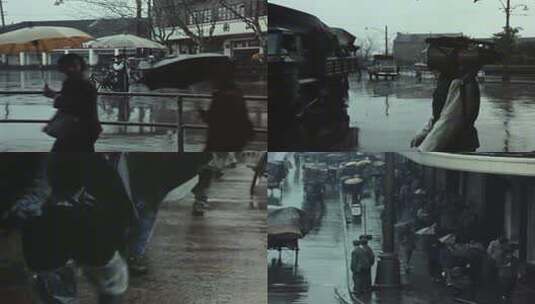 70年代老上海雨天街景历史素材高清在线视频素材下载