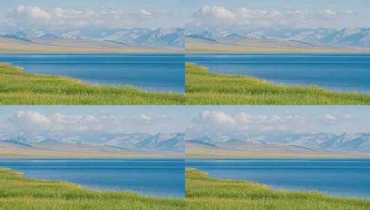 高原湖泊草地雪山壮丽夏天自然风光高清在线视频素材下载