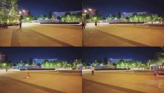 夜晚广场行人人流延时摄影高清在线视频素材下载